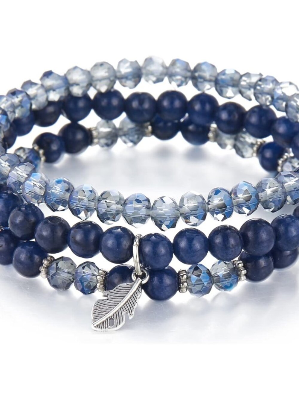 Multi-Layer Natural Stone Bead Bracelets with Leaf Charm - Gift for Women